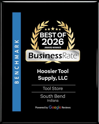 BusinessRate Best of 2026 award winner plaque — Hoosier Tool Supply, #1 tool store in South Bend