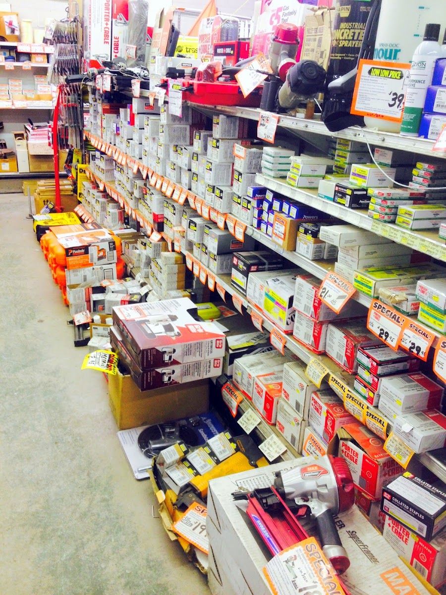 Aisle of hardware and fastener boxes on shelves