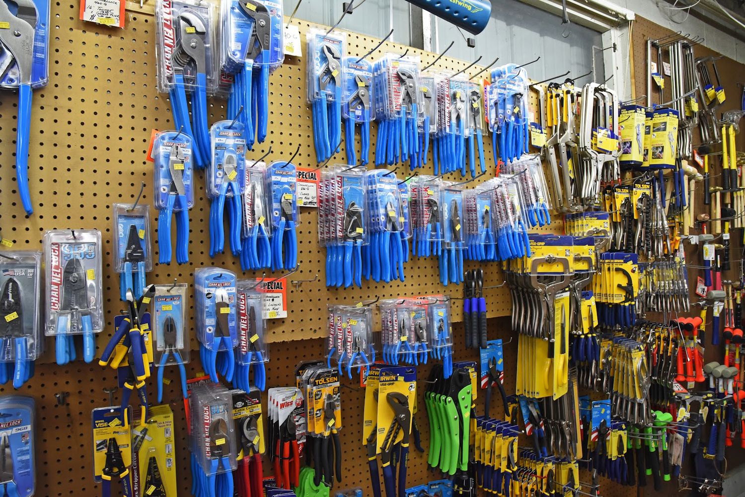 Pegboard display of pliers and hand tools